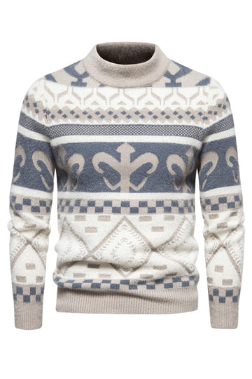 Suéter de punto con estampado de jersey caqui slim fit para hombre